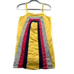 Allihop Dress Women M Yellow Cotton Linen Blend Striped Boho Mini Sundress
